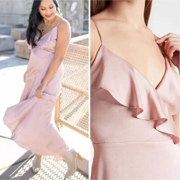 New! Express Satin Ruffle Wrap Hi-Lo Maxi‎ Dress, M - Picture 1 of 16